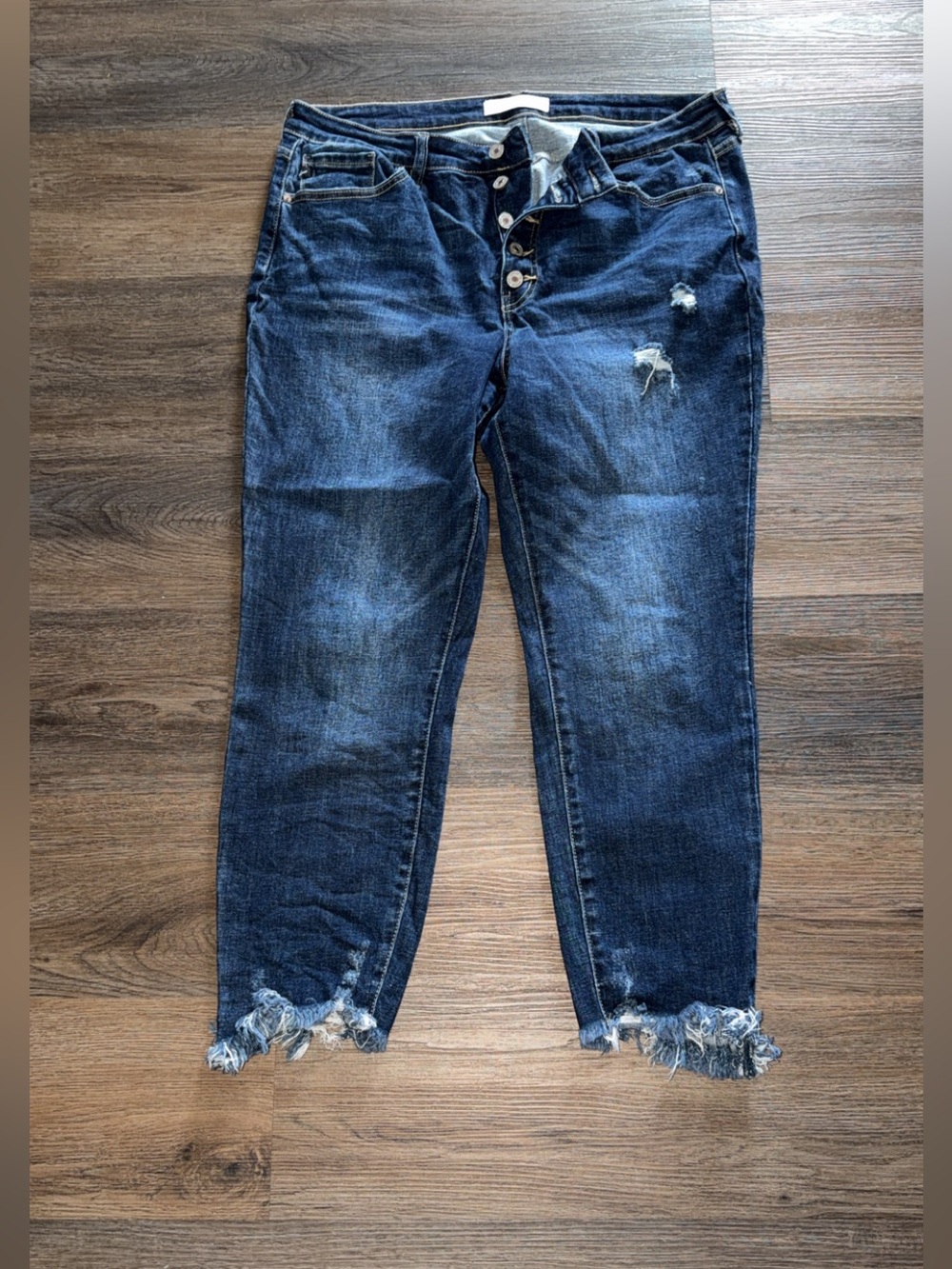 KanCan Dark Blue Distressed Skinny Jeans with Frayed Hems